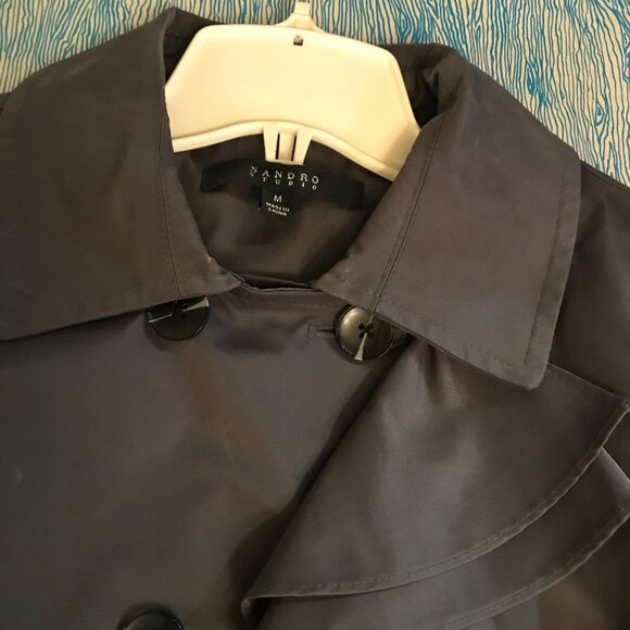 Sandro Studio Women's Grey Trench Coat Belted Jacket Size Medium Pre-Owned - Picture 6 of 10